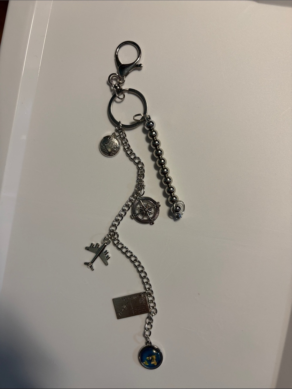 Silver Travel Purse Charm or Keychain with Compass & Airplane Charms
